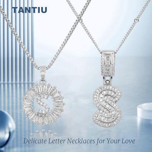 14K Gold Plated Alphabet Necklace Cubic Zirconia Letter Pendant, Personalized Name Jewelry Gift for Women, Customizable A-Z, Birthday/Mothers Day Gifts for Womens - color: White Gold, style: Style-S