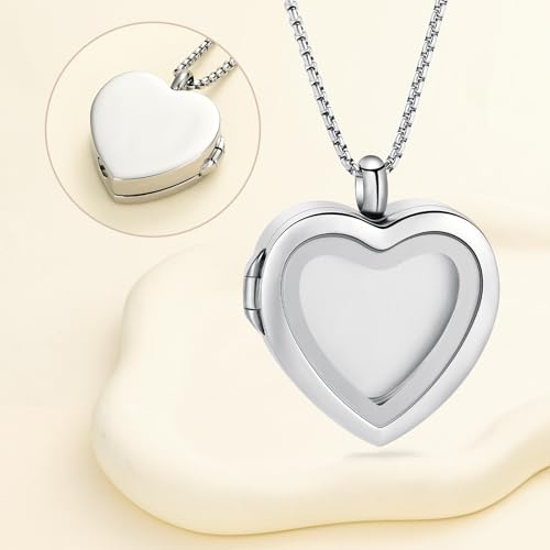 Oinsi Cremation Locket Necklace For Ashes Of Loved One Carry Photo Glass Memorial Urn Jewelry 316L Stainless Steel Keepsake Gifts - color: B-Sliver