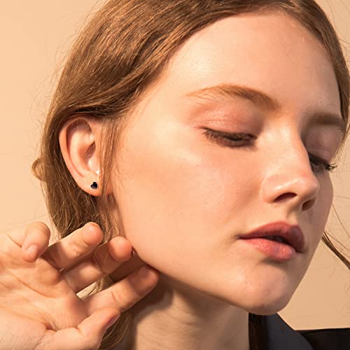 JSGEMSLEE Hypoallergenic 925 Sterling Silver Stud Earrings for Women With Screw Back Small Butterfly Heart Flower Earrings for Girls Tragus Cartilage Jewelry Gifts - color: Black Heart