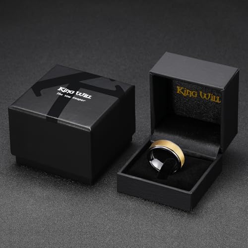 King Will Classic Tungsten Carbide Ring Brushed Two Grooved Center Hammered Design Mens Wedding Band for Men | Black/Silver/Gold, 8mm, Men's Wedding Band, Grooved, Comfort Fit, Everyday Wear - color: C-Gold&Sliver 8mm