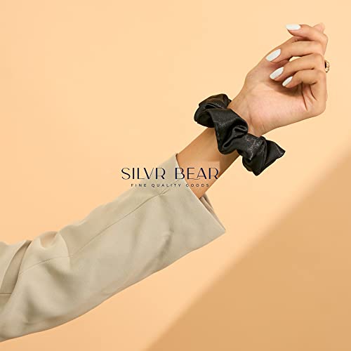 Silvr Bear Luxury Satin Scrunchies, 6 pack Black, Soft, Large Scrunchies for Women and Girls, Anti Hair Breakage Hair Ties for Thick & Curly Hair - color: Black - 6