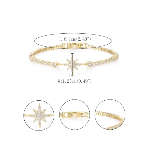FANZE Gold Plated Cubic Zirconia Tennis Bracelets for Women Dainty Trendy Adjustable Bracelet Jewelry Gift for Ladies Wedding Mother Birthday Anniversary - style: Gold Hexagram Bracelet