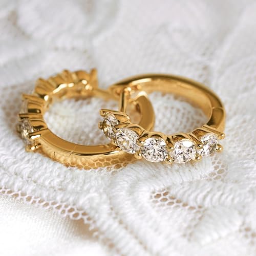 Moissanite Hoop Earrings Huggie Hoops Earrings for Women, 2ct D Color VVS1 18K White Gold Plated S925 Hypoallergenic, Wedding Earrings Jewelry for Gifts - color: Gold