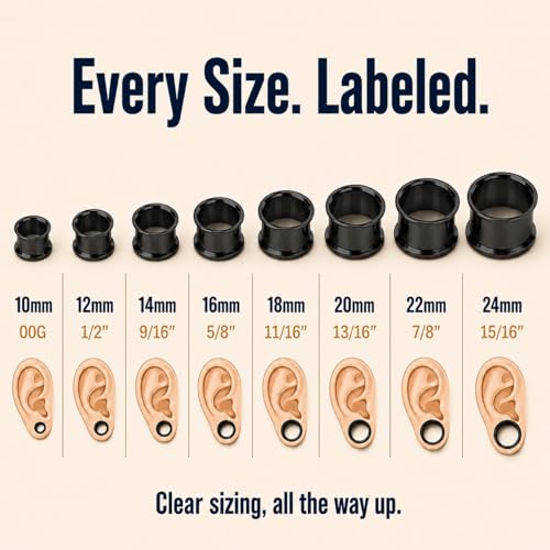 BodyJ4You 36PC Ear Gauge Stretching Kit 00G-25mm - Big Gauges for Ears | Dead Stretching Lobe Plug Expander - Stainless Steel Single Flare Flesh Tunnels - Solid Acrylic Piercing Tapers Men Women - color: Black