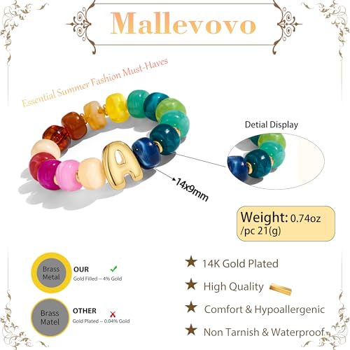 Bubble Initial Chunky Beaded Bracelet for Women Colorful Resin Bead Trendy Statement Big Stretch Bracelets Summer Beach Boho Charm Jewelry Cute Gifts for Women - color: Initial A