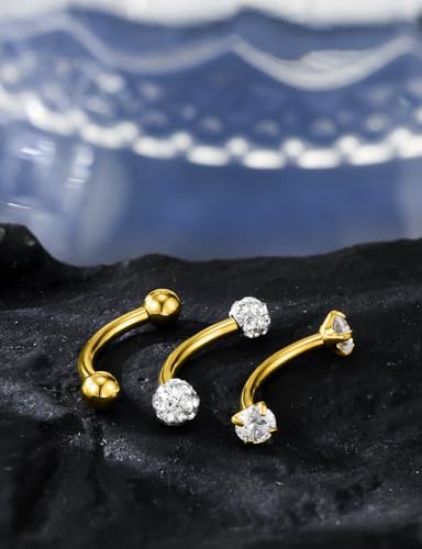 18G 16G 14G Eyebrow Ring Piercing Jewelry Surgical Steel Internal Thread Vertical Labret Lip Ring Rook Daith Earrings Belly Button Ring Piercing Jewelry for Women Men CZ Silver Black Gold - color: Gold, size: 14G, 10mm Length