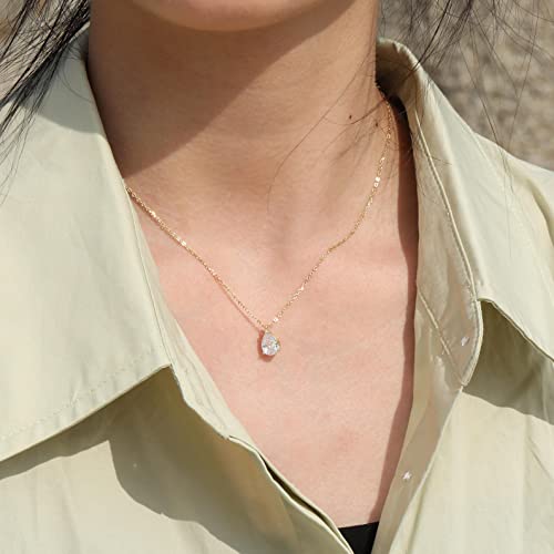 S.Leaf 18K Gold Plated Cubic Zirconia Choker Necklace for Women 925 Sterling Silver Layered Coin Moon Star Heart Circle Crystal Lariat Pendant Necklaces Gifts for Women Trendy - color: Teardrop_Gold