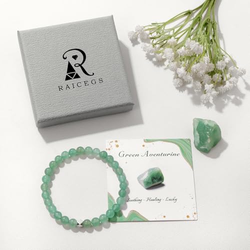 Raicegs 4 6 8MM Beaded Bracelets Healing Crystal Bracelet for Women Men Natural Stone Handmade Stretch Bracelet Reiki Spiritual Jewelry - color: Aventurin, size: 6mm