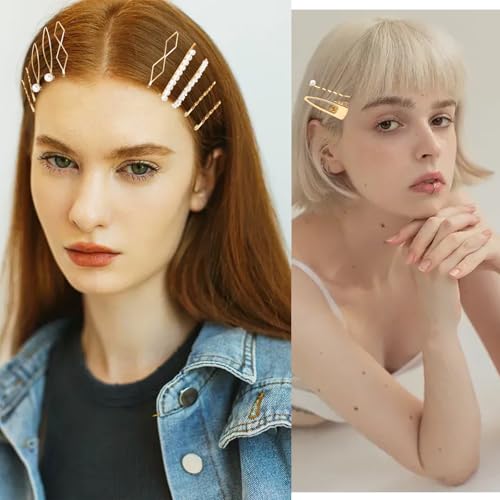 18 PCS Metal Geometric Elegant Hair Barrette Set Hair Styling Pins Women Girls Preppy Pearls Hair Clips Bridal Minimalist Bobby Pins Dainty Hair Accessories(Gold & Silver) - color: Gold & Silver