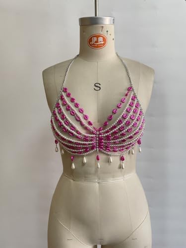 Body Chain Bra Fashion Shoulder Necklaces Bra Chain Body Jewelry - color: Rose red