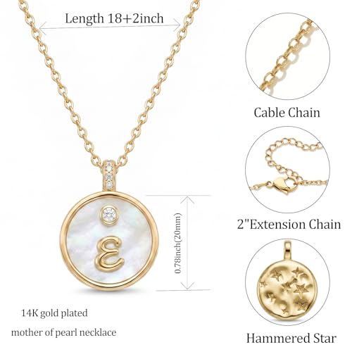 Initial Necklaces for Women Mother of Pearl Gold Letter Necklace Pendant - color: Letter E