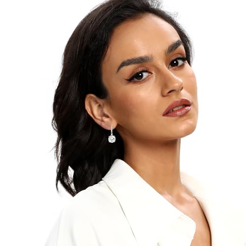 2-4 Pairs Dangle Drop Earrings for Women, 18K Gold Plated Cubic Zirconia Drop Dangle Huggie Hoop Earrings CZ Teardrop Hypoallergenic Jewelry - color: White-2 Pairs-Round/ Teardrop