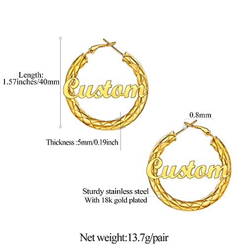 FindChic Chunky Hoop Earrings for Women, Silver/Black/14K Gold Plated Crossover Patterned Hollow Tube Rounded Loop Earrings, 30mm/40mm/60mm/80mm Hoops with Custom Name Options and Gift Box - color: f.Gold (Custom Name), size: 40MM