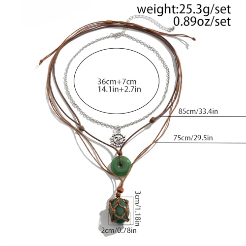Crystal Holder Necklace for Women Natural Gemstone Crystal Pendant Necklace Handmade Boho Sun Necklace Summer Beach Jewelry Accessories - color: Green