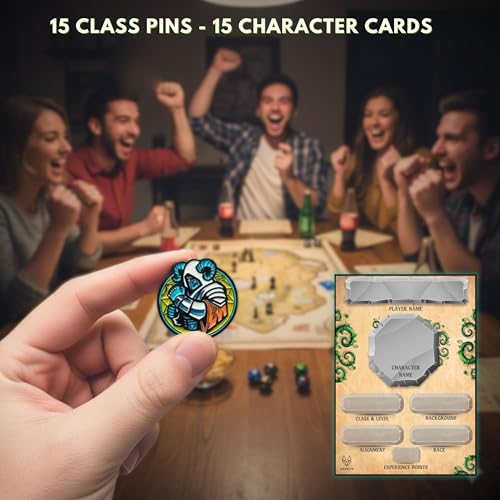 D&D 5E Enamel Pins Set of 15 - Fantasy RPG Badge Collection for Dungeon Masters & Players | Dungeons and dragons,TRPG Lovers With D2 coin - D20 Dice, Character Class, DM Pins
