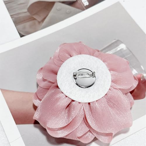Flash Camellia Flower Brooch Pin for Women Men Elegant Texture Fabric Dahlia Rose Floral Brooches Lapel Pins Dainty Wedding Holiday Party Costume Dress Accessories Jewelry - color: Indpink