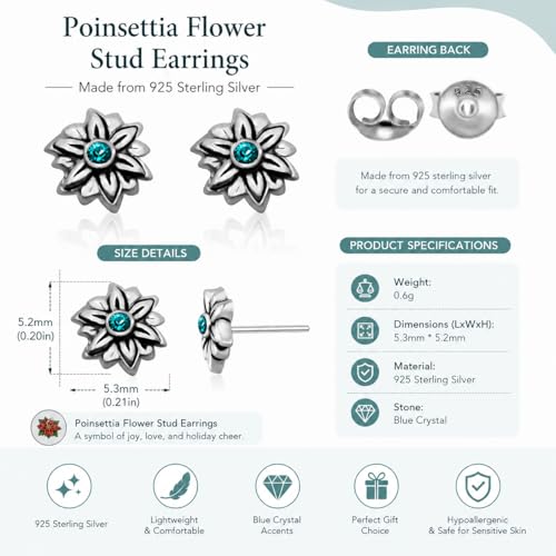 Birthstone Earrings: Handmade Necklace Flower Pendant with Colored Crystal - Gift for Mom, Daughter, BFF, Sister, Granddaughter, Niece - style: December