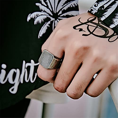 HIJONES Mens Stainless Steel Signet Ring Matte Brushed Square | Simple Statement ,Wedding Band,Polished Round - color: Square-Ancient Silver