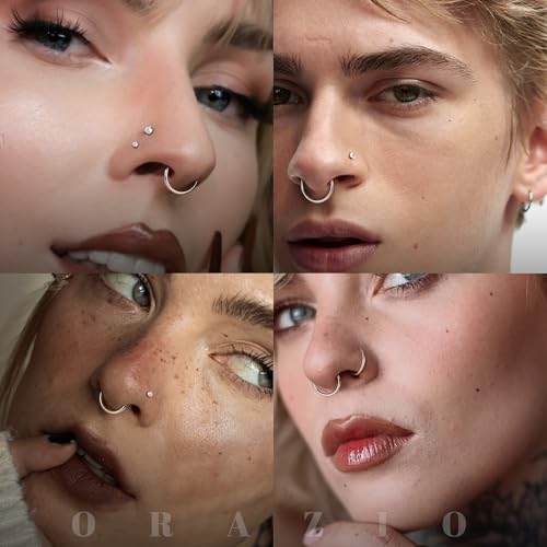 ORAZIO Nose Rings for Women - Silver Plated Hypoallergenic 316L Surgical Stainless Steel Nose Ring Hoops 20G Small Cute CZ Straight Screw L Shaped Nose Studs Piercings Jewelry for Women Men 15Pcs
