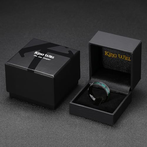 King Will Tungsten Wedding Band Wood Inlay for Men Black Beveled Edge | Black, 8mm, Beveled Edge, Comfort Fit, Wood inlay, Promise Gift - color: Black-Green