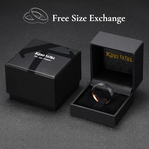 King Will Men's Tungsten Carbide Wedding Ring Hammered Groove Wedding Band Mens Two Tone Engagement Ring for Men and Women Matte Brushed Finish Comfort Fit - color: 6MM Rose Gold-Black