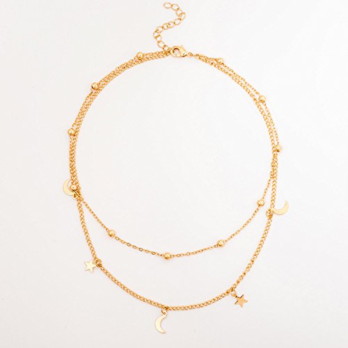 BaubleStar Star Moon Charm Necklace Layering Chain Choker for Women - color: Gold