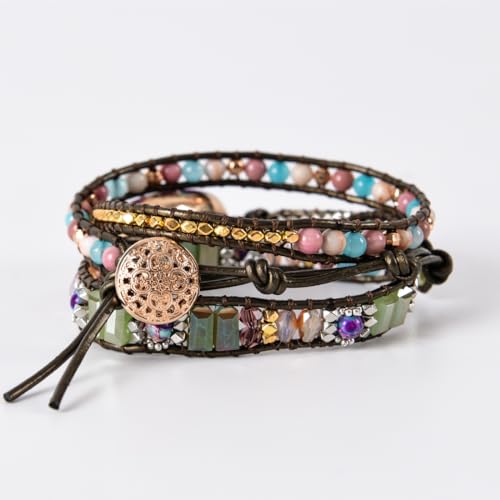 YGLINE Boho Handmade Natural Stone Wrap Bracelets Jasper Crystal Beads Bracelet Jewelry - color: jasper 1-3 wrap