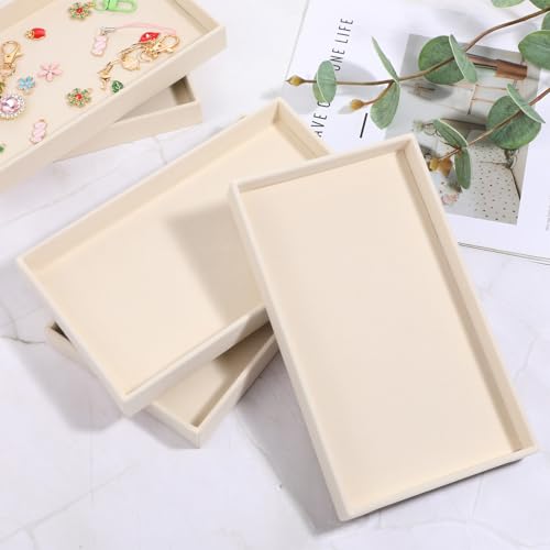 12 Pcs Velvet Jewelry Tray, 8.3x5x1 Inches Stackable Jewelry Drawers Organizer Trays JewelryStorage Display Trays for Necklace, Earring, Ring, Bracelet (Beige)