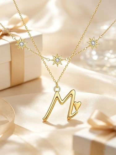 14K Gold A-Z Initial Lette Necklace Star Choker Women Necklace | Personalized Initial Jewelry, Meaningful Name Letter Gift for Women Wife Mom Friend, Perfect Present For Birthday/Anniversary - style: 14K Gold-M