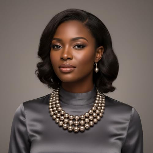 Simulated Pearl Necklace & Earring Set, Multi Strand - color: Mocha