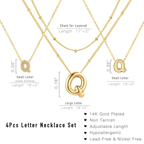stino 4PCs Bubble Initial Letter Necklace Set, No Tarnish 14K Gold Plated Alphabet Pendant, Jewelry for Women - style: Q