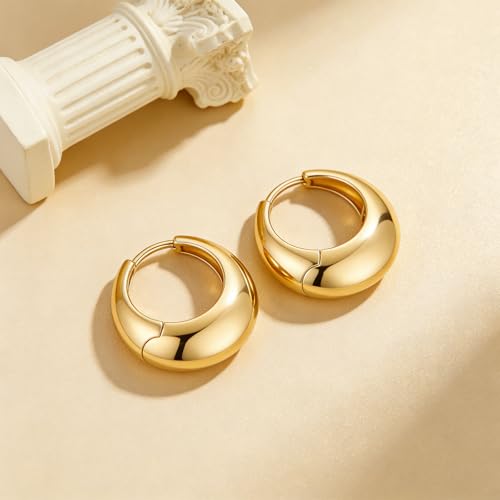 Chunky Hoop Earrings for Women 14K Gold Plated Small Huggie Hoops Lightweight Hypoallergenic Jewelry Gift - style: Simple Hoop-gold 22mm