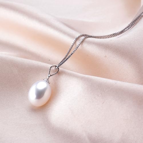 Pearl Jewelry Set For Women Pearl Pendant Necklace & Pearl Earrings with Sparkling Rhinestones 925 Sterling Silver Freshwater Pearl Drop Jewelry Set for Wedding Prom Gift - color: Silvery-White