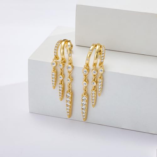 Freekiss Pearl Earrings for Women Trendy: Flat Back Stud Earrings 14K Gold Plated/925 Sterling Silver Freshwater Pearl Dangle Earrings Cute Bow Earrings Wedding Jewelry Birthday Gifts for Women Girls - style: Long Zircon-GD