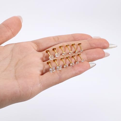 18G 16G Hypoallergenic Surgical Stainless Steel Internal Thread Tragus Labret Cartilage CZ Stud Piercing Jewelry Helix Cartilage Conch Nose Lip Labret Medusa Piercingenic Be Equipped With Piercing Ball Grabber Tool Flat Back Stud Earrings for Women Men -