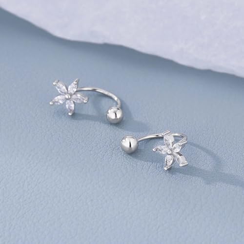 Gold Half Hoop Earrings for Women Poke Free Dainty Flower Diamond CZ Heart Huggies Backless Earrings Stay Closed Hoop No Back Screw Back Small Stud Gifts Trendy Fashion - color: Silver-CZ & Heart & Flower