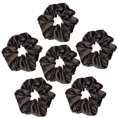 Sufermoe 6 Pcs Satin Silk Hair Scrunchies, Hair Accessories, Soft Hair Ties for Women and Girls, 4.5 Inch, Black - color: Black