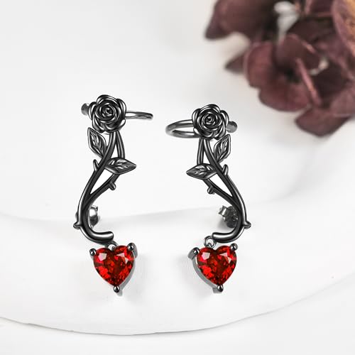 Ear Climbers Earrings for Women Sterling Silver Vintage Ear Crawler Earrings Jewelry Gifts for Women - style: black rose