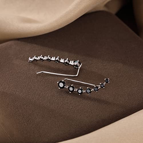 Reffeer Solid 925 Sterling Silver 7 Crystals Cuff Earrings Climber for Women Crawler Earrings Wraps - color: E-Black CZ