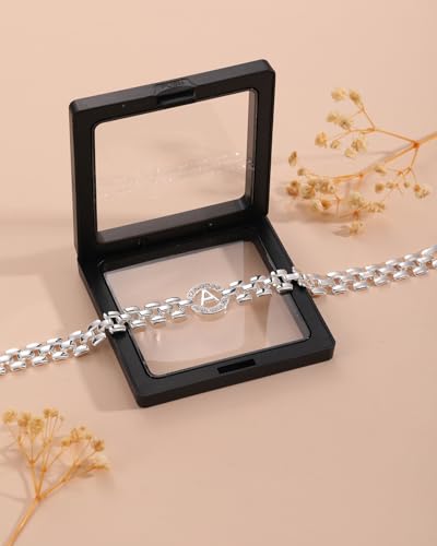 WEDDINEN Initial Bracelets for Women, 14K Gold Plated Letter A-Z Bracelets with Diamonds,Thick Chain Bracelet for Women trendy Jewelry Gifts - color: Silver-H