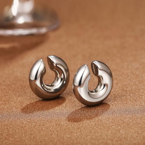 Chunky Gold Ear Cuffs Earrings for Women Non Piercing Gold Cuff Clip On Cartilage Hoop Earring Trendy Lightweight Thick Cuff Earrings for Women - color: gold2