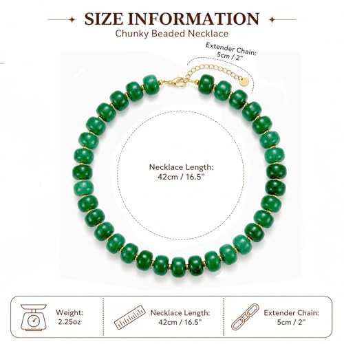 Chunky Colorful Beaded Necklace for Women Boho Summer Statement Resin Choker Necklaces Beach Jewelry Accessories - color: Green