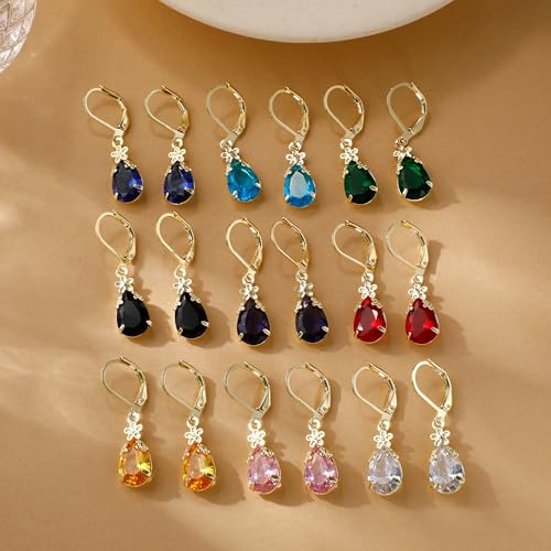 Dangle Earrings for Women Multicolor Crystal Drop Earrings Set Leverback Teardrop Earrings 925 Silver and 14K Gold Plated Hypoallergenic Fashion Cubic Zirconia Dangle Earrings Trendy Jewelry Gifts for Women - style: Teardrop Set-G 3
