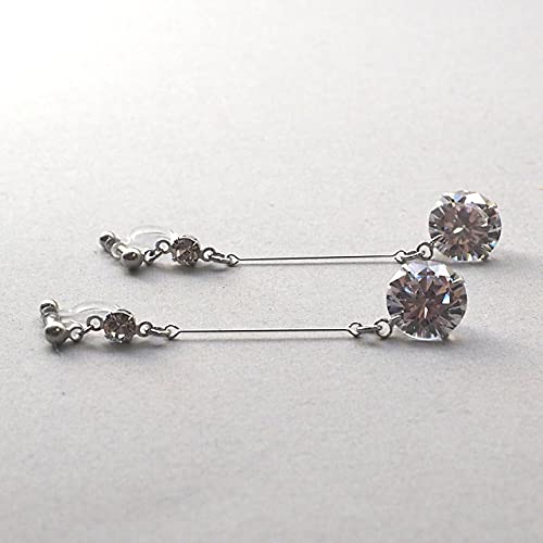 Drop Cubic Zirconia Invisible Clip On Earrings for Women Not Pierced Gold Teardrop Sqaure CZ Crystal Dangle Gold Silver Comfortable Clip On Earrings Bridal Wedding Prom - color: Round Silver2