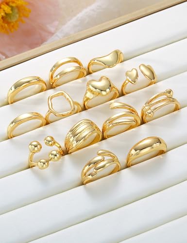 17 MILE Chunky Gold Stackable Rings for Women Non Tarnish, 18K Gold-Plated Statement Open Stacking Rings, Knuckle Band Ring Set - color: 13 Pcs Gold