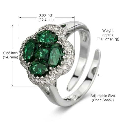 Green/Blue Zircon 4-Leaf Clover Jewelry Set – Necklace, Ring, Earrings – Women's Wedding & Evening Gift for Wife, Girlfriend, Mother – Comes with Gift Box - color: Green Ring