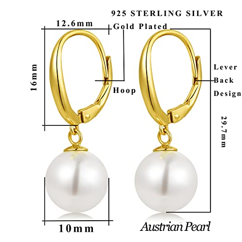 Pearl Earrings for Women Pearl Leverback Earrings 925 Sterling Silver - color: C3-yellow-leverback
