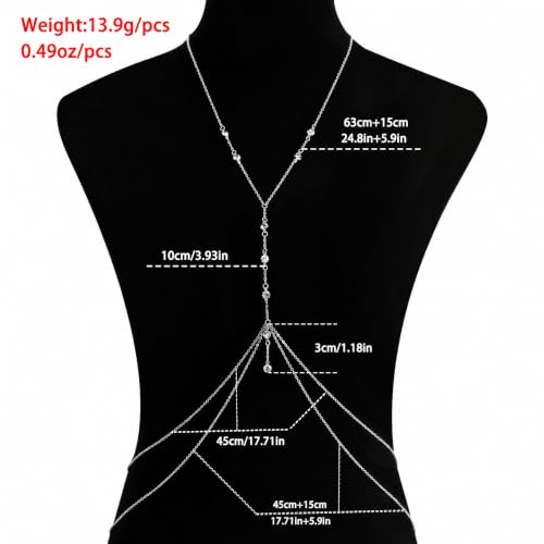 Silver Body Chain Jewelry for Women, Rhinestone Bikini Bra Chest Chain | Waterproof Sexy Body Necklace for Summer Beach Party Festival Wear