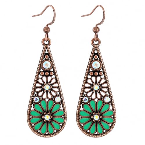 Colorful Green Teardrop Earrings for Women - Bohemian Style Enamel Dangle Earrings Lightweight Fashion Jewelry for Daily/Wedding/Party - color: Green White