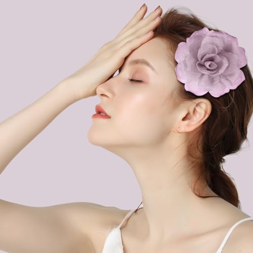 Rose Flower Brooches and Clips for Women | Lavender Hair Clips & Flower Pins | Hat & Lapel Pins, 3.1 Inches - color: Lavender